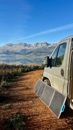 bluetti solar panel next to van